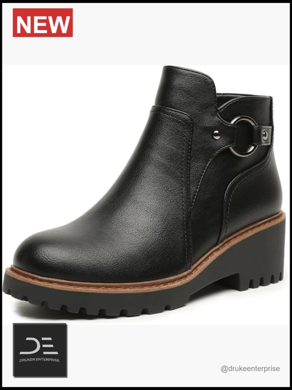 Chunky Low Heel Ankle Boots with Side Zipper & Non-Slip Outsole